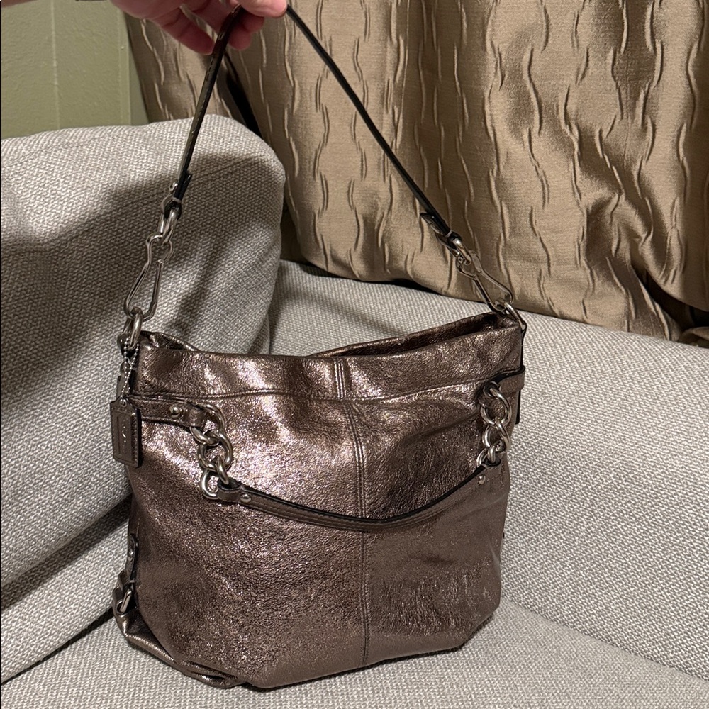 Coach Brooke Metallic Leather Shoulder Bag - Picture 1 of 16